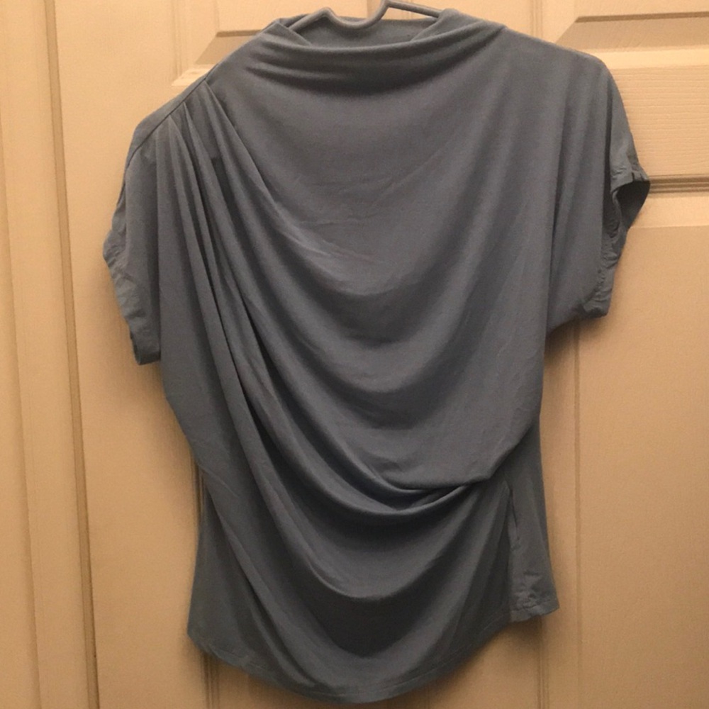 Elegant Blue Draped Knit Feel Women's Top